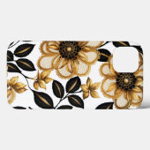 Coques Case-Mate iPhone Fleurs florales élégantes noir et or (Verso (horizontal))