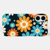 Coques Case-Mate iPhone Fleurs Florales Rétro Bleu Orange Blanc Groovy (Verso (horizontal))