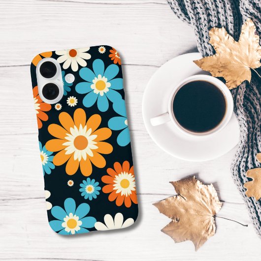 Coques Case-Mate iPhone Fleurs Florales Rétro Bleu Orange Blanc Groovy