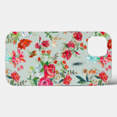 Coques Case-Mate iPhone Fleurs florales vertes et insectes rose motif (Verso (horizontal))