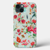 Coques Case-Mate iPhone Fleurs florales vertes et insectes rose motif (Verso)