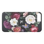 Coques Case-Mate iPhone Fleurs foncées sur fond noir | Monogramme (Dos (Horizontal))