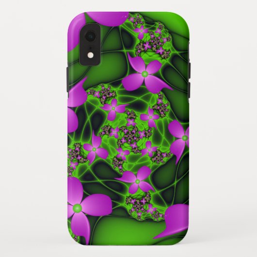 Coques Case-Mate iPhone Fleurs fractales Abstraites de néon rose vert (Dos)