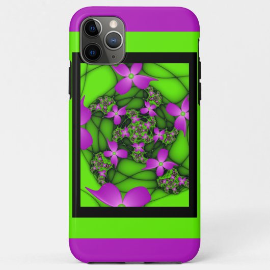 Coques Case-Mate iPhone Fleurs fractales Abstraites de néon rose vert (Dos)