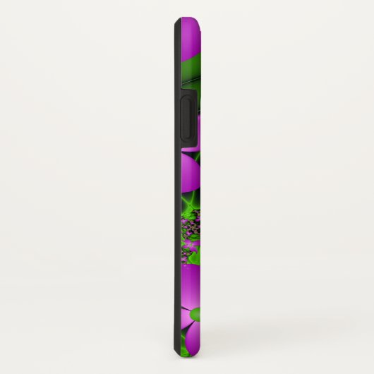 Coques Case-Mate iPhone Fleurs fractales Abstraites de néon rose vert (Dos/Droite)