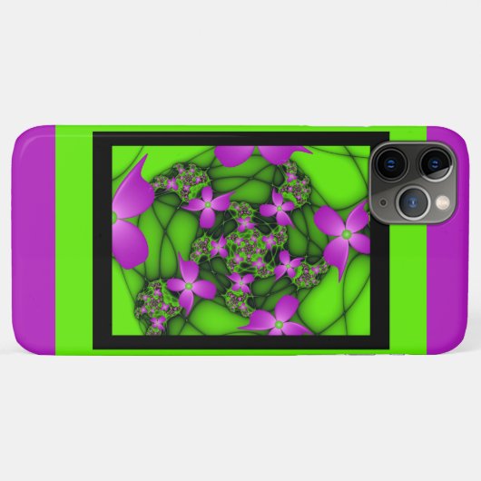 Coques Case-Mate iPhone Fleurs fractales Abstraites de néon rose vert (Dos (Horizontal))
