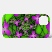 Coques Case-Mate iPhone Fleurs fractales abstraites néon rose vert moderne (Verso (horizontal))