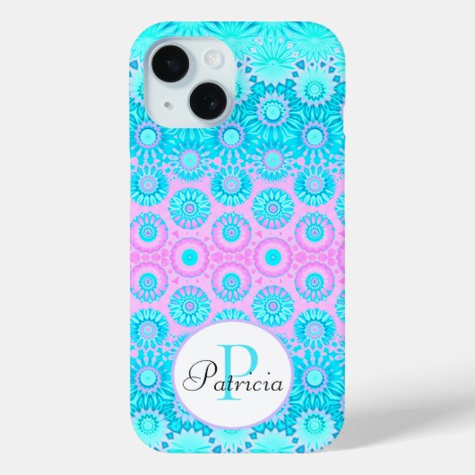 Coques Case-Mate iPhone Fleurs géométriques rose et bleu Monogramme person (Verso)