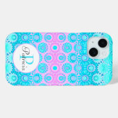 Coques Case-Mate iPhone Fleurs géométriques rose et bleu Monogramme person (Verso (horizontal))