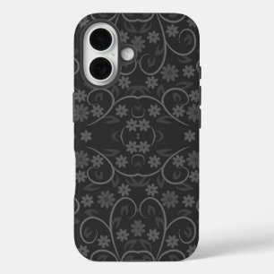 Coques iPhone 16 Fleurs grises mignonnes motif lancer oreiller