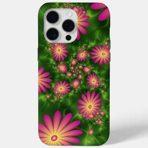 Coque iPhone 15 Pro Max Fleurs Imaginaires roses Art Fractal Abstrait mode
