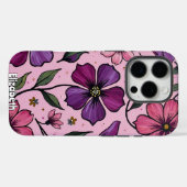 Coques Case-Mate iPhone Fleurs Impasto sur fond rose (Verso (horizontal))