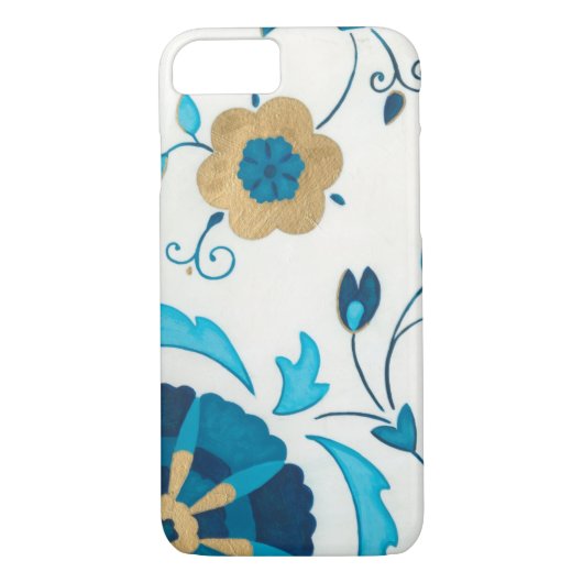 Coques Case-Mate iPhone Fleurs Indigo dorées avec Arrière - plan blanc (Dos)