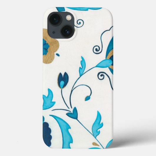 Coques Case-Mate iPhone Fleurs Indigo dorées avec Arrière - plan blanc (Verso)