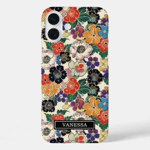 Coques iPhone 16 Plus Fleurs Japonaises Colorées Monogrammées