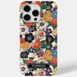 Coque iPhone 15 Pro Max Fleurs Japonaises Colorées Monogrammées