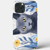 Coques Case-Mate iPhone Fleurs Jaunes Chat Bleu Russe (Verso)