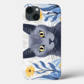 Coques Case-Mate iPhone Fleurs Jaunes Chat Bleu Russe (Verso)