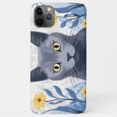 Coques Case-Mate iPhone Fleurs Jaunes Chat Bleu Russe (Dos)