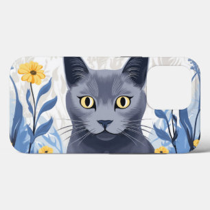 Case-Mate iPhone Case Fleurs Jaunes Chat Bleu Russe