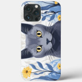Coques Case-Mate iPhone Fleurs Jaunes Chat Bleu Russe (Verso)