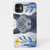 Coques Case-Mate iPhone Fleurs Jaunes Chat Bleu Russe (Dos)