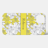 Coques Case-Mate iPhone Fleurs jaunes et grises avec monogramme (Verso (horizontal))