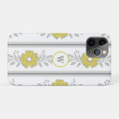 Coques Case-Mate iPhone Fleurs jaunes et grises avec monogramme (Dos (Horizontal))