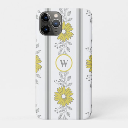 Coques Case-Mate iPhone Fleurs jaunes et grises avec monogramme (Dos)