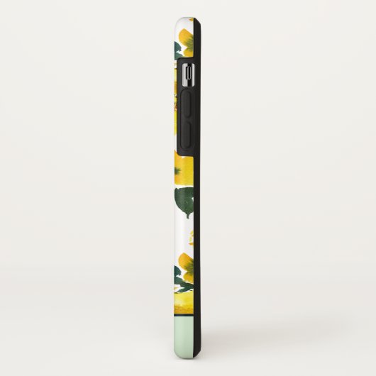 Coques Case-Mate iPhone Fleurs jaunes et monogramme vert (Dos/Gauche)
