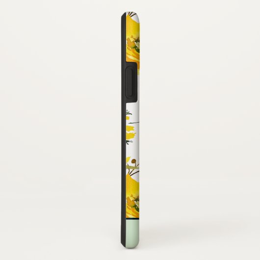 Coques Case-Mate iPhone Fleurs jaunes et monogramme vert (Dos/Droite)
