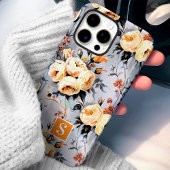 Coques Case-Mate iPhone Fleurs jaunes et orange avec monogramme