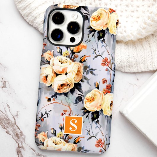 Coques Case-Mate iPhone Fleurs jaunes et orange avec monogramme