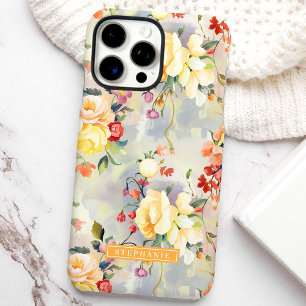 Coques iPhone 16 Pro Max Fleurs jaunes et orange avec nom personnalisé 