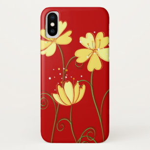 Coques Pour iPhone Fleurs jaunes simples sur le rouge