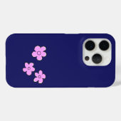 Coques Case-Mate iPhone Fleurs joyeuses - rose sur bleu foncé (Verso (horizontal))