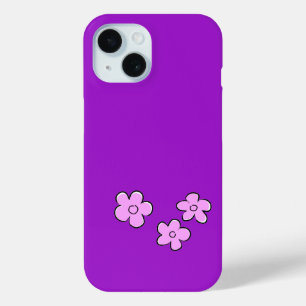 Coque Pour iPhone 15 Fleurs joyeuses - rose sur violet