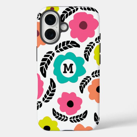 Coques Case-Mate iPhone Fleurs lumineuses modernes et monogramme à feuille (Verso)