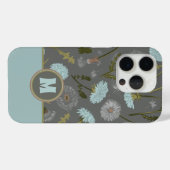 Coques Case-Mate iPhone Fleurs lunaires Monogrammes Gris Bleu Dandelion (Verso (horizontal))