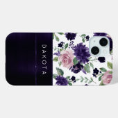 Coques Case-Mate iPhone Fleurs luxuriantes | Monogramme de roses violettes (Verso (horizontal))
