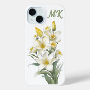Coque Pour iPhone 15 Fleurs Lys Jaunes Monogramme Téléphone Case