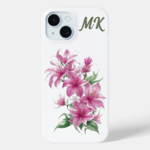 Coque Pour iPhone 15 Fleurs Lys Orientales Rose Monogramme Téléphone Ca