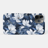 Coques Case-Mate iPhone Fleurs Magnolia Blanches, Arrière - plan Bleu (Dos (Horizontal))