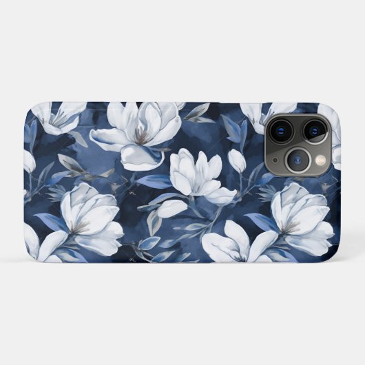 Coques Case-Mate iPhone Fleurs Magnolia Blanches, Arrière - plan Bleu (Dos (Horizontal))