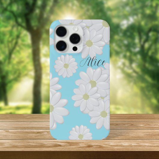 Coques Case-Mate iPhone Fleurs marguerites blanches Moderne Floral Ciel bl