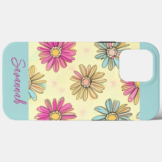 Coques Case-Mate iPhone Fleurs marguerites Bleues Pastel (Verso (horizontal))