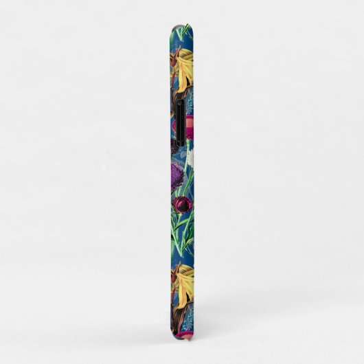 Coques Case-Mate iPhone Fleurs mignonnes feuille bleu monogramme motif (Dos/Droite)