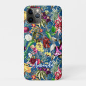 Coques Case-Mate iPhone Fleurs mignonnes feuille bleu monogramme motif (Dos)
