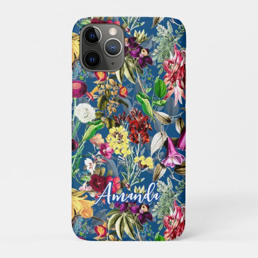 Coques Case-Mate iPhone Fleurs mignonnes feuille bleu monogramme motif (Dos)