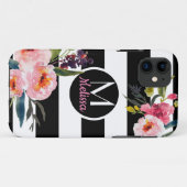 Coques Case-Mate iPhone Fleurs - Monogramme rayures noir et blanc (Dos (Horizontal))